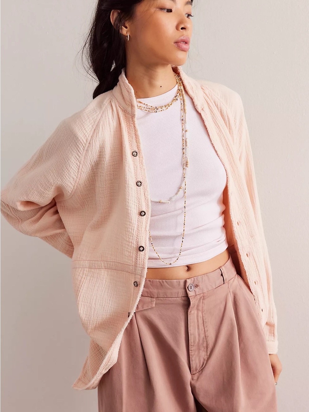 Free People Summer Daydream Buttondown Light Pink Top